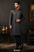 Charcoal Black Embroidered Panjabi