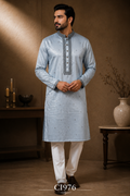 Ice blue jacquard panjabi