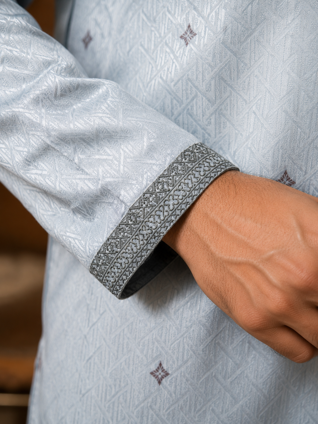 Ice blue jacquard panjabi