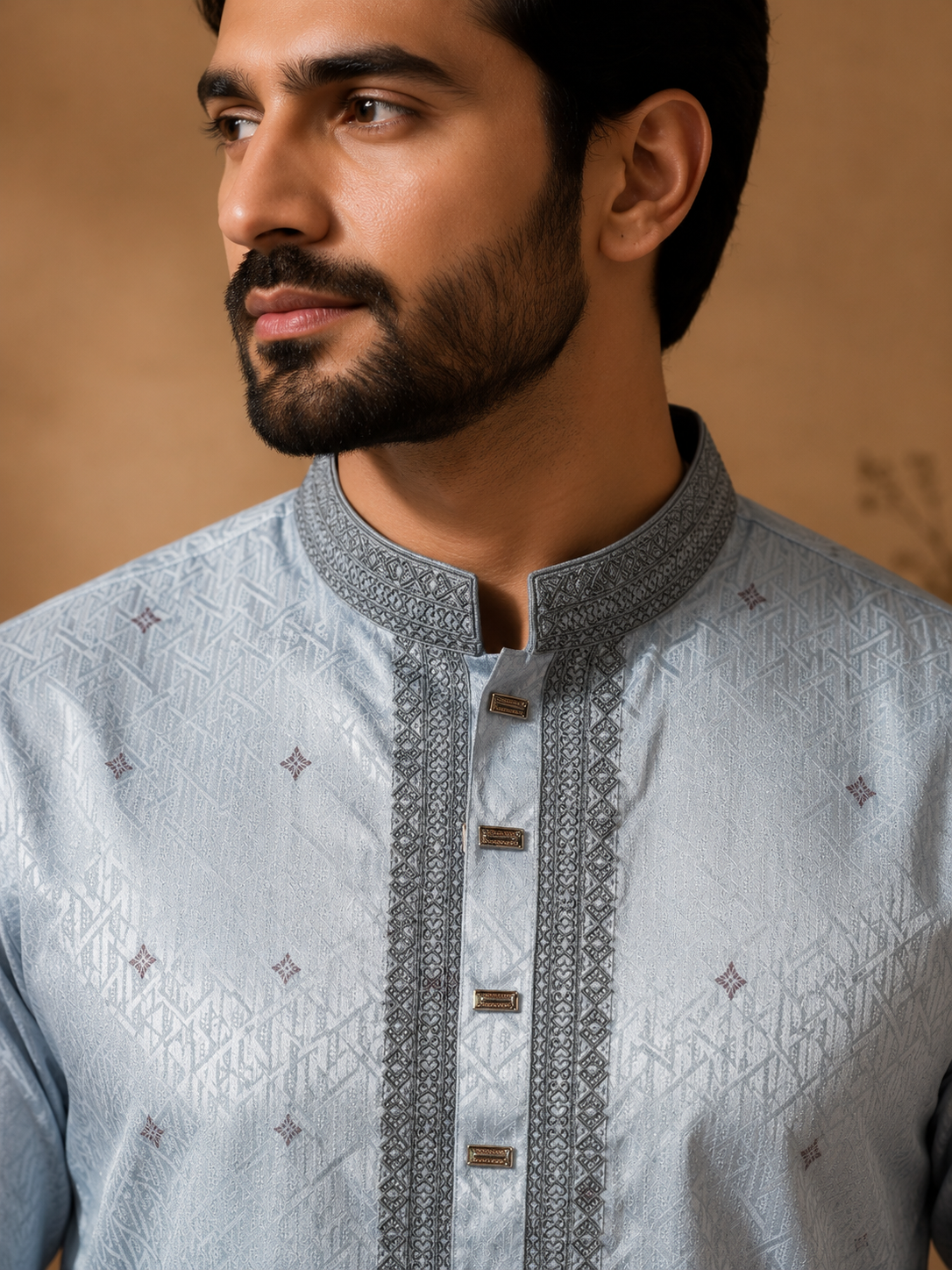 Ice blue jacquard panjabi