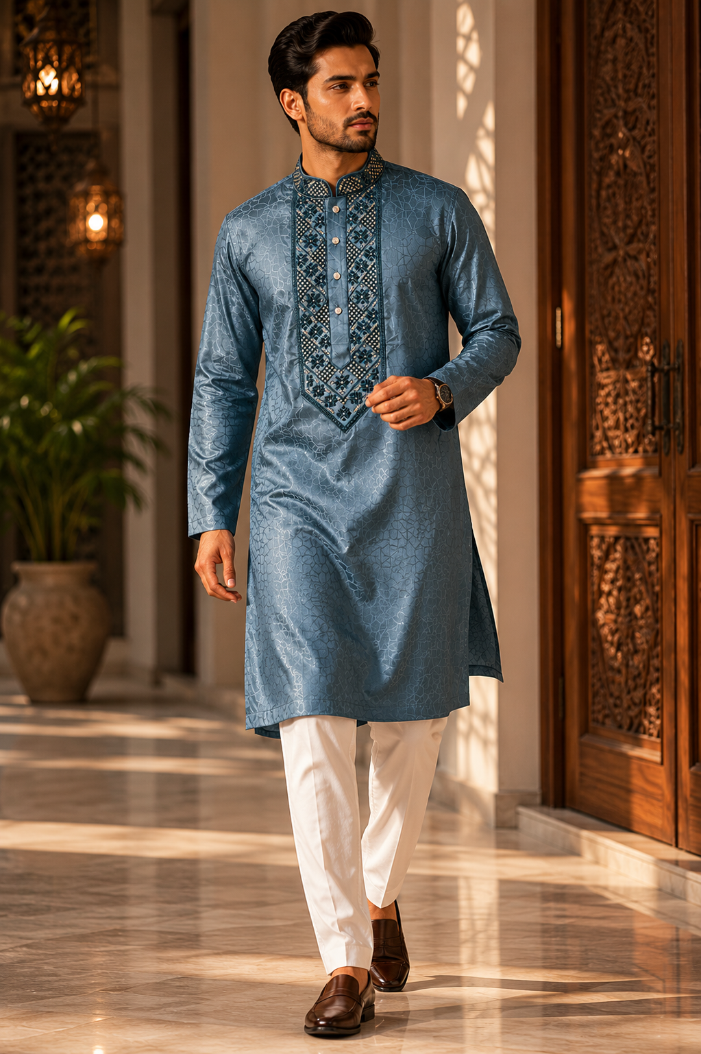 Smoky teal panjabi