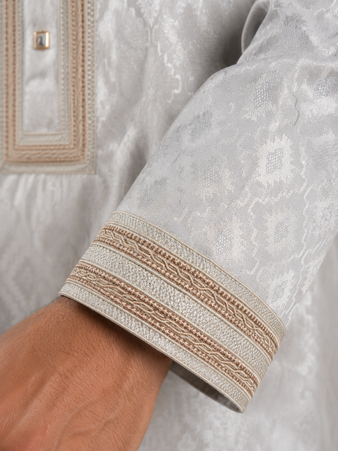 Pearl white jacquard panjabi