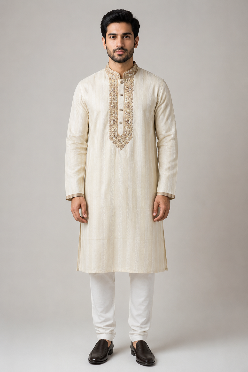 Elegant Ivory Embroidered Panjabi