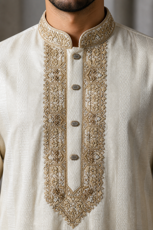 Elegant Ivory Embroidered Panjabi