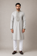 Men’s Silver Grey Embroidered Panjabi / Kurta