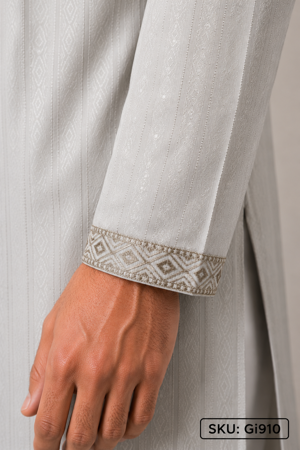 Men’s Silver Grey Embroidered Panjabi / Kurta