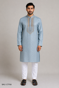 Elegant Silver-Blue Embroidered Panjabi