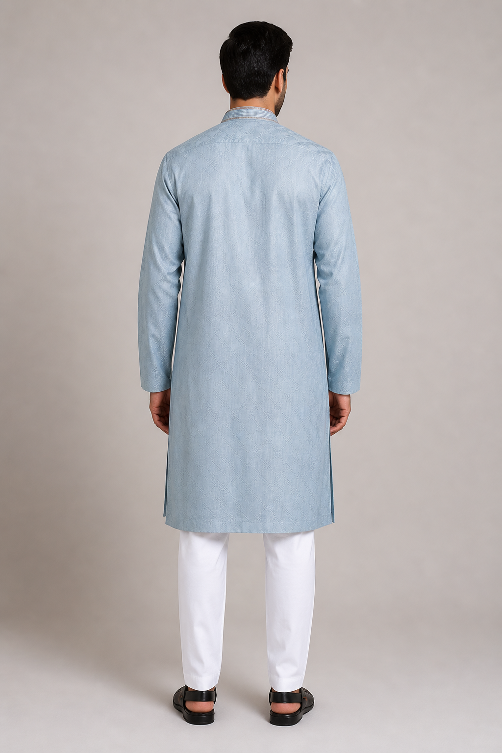 Elegant Silver-Blue Embroidered Panjabi