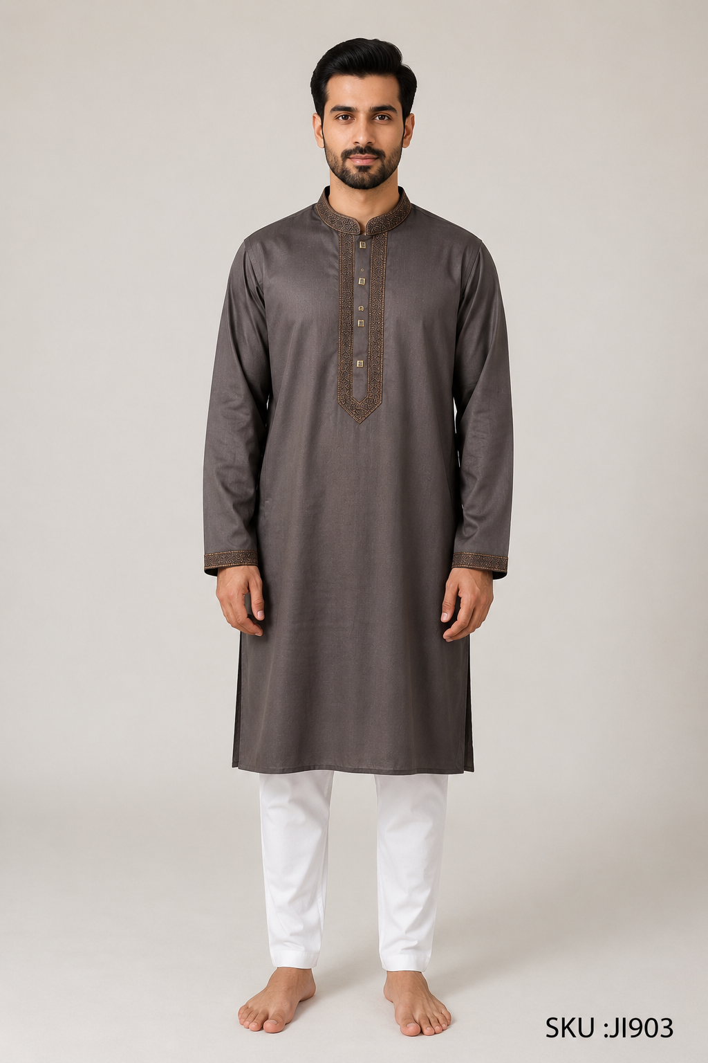 Midnight Coffee Embroidered Premium Panjabi