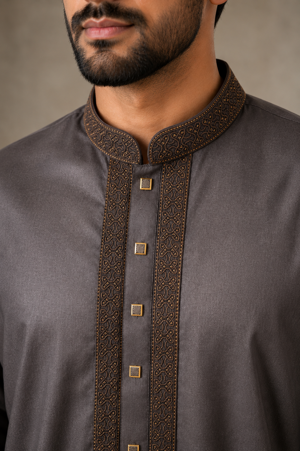 Midnight Coffee Embroidered Premium Panjabi