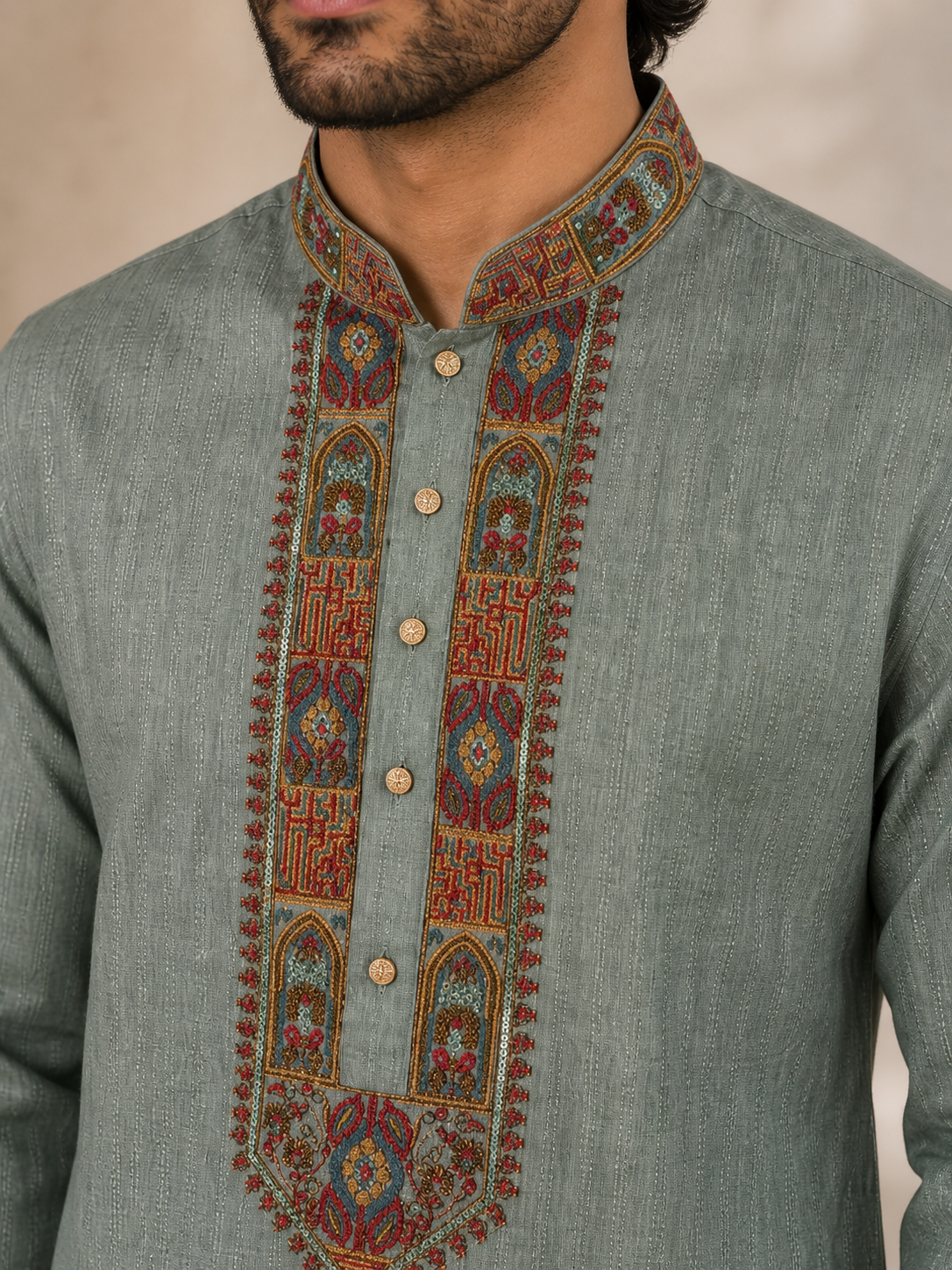 Sage Green Embroidered Men’s Kurta OT402