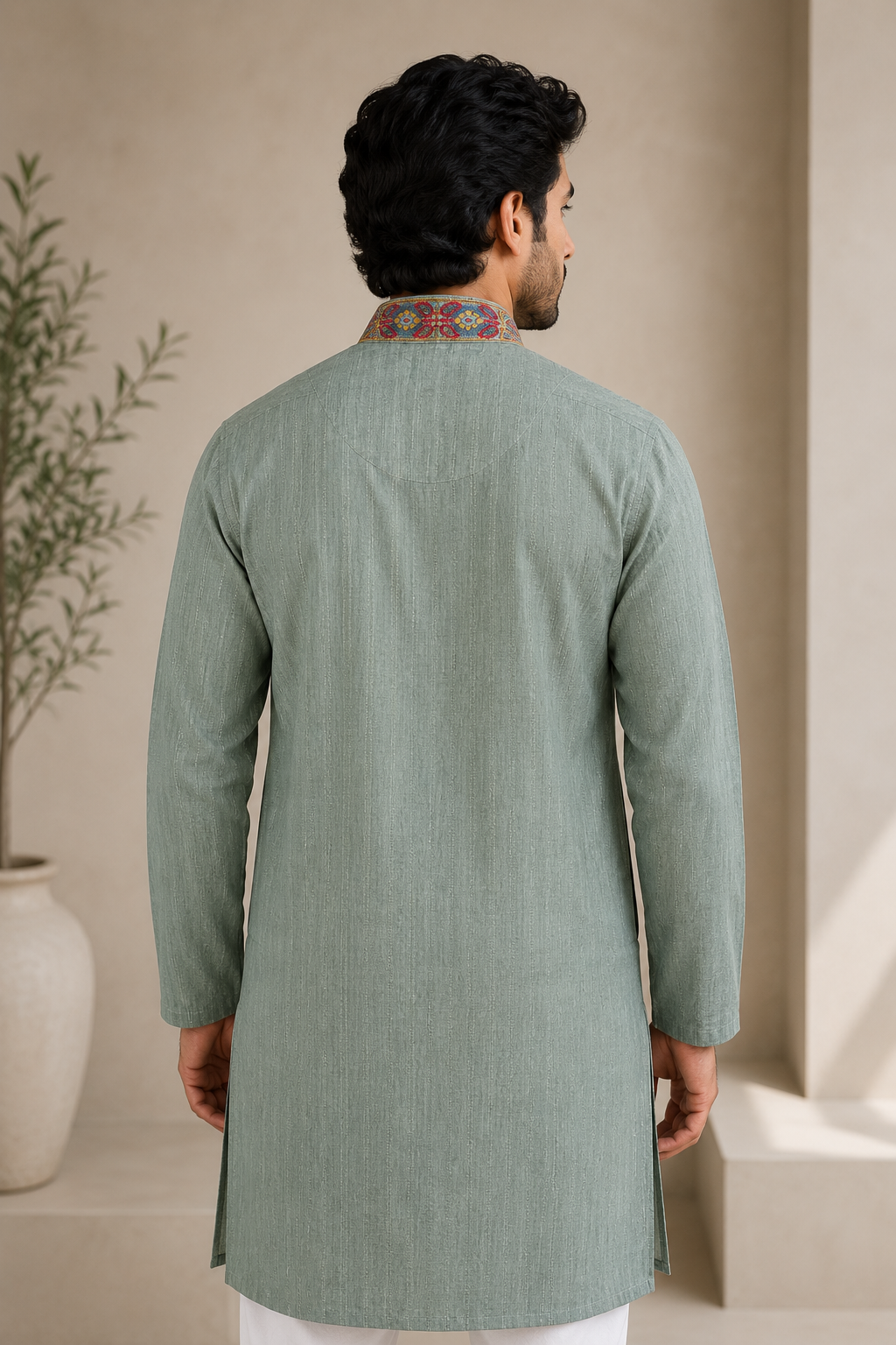 Sage Green Embroidered Men’s Kurta OT402