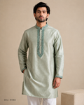 Mint Sage Embroidered Men’s Kurta with Jacquard Pattern