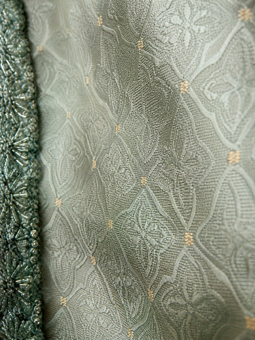 Mint Sage Embroidered Men’s Kurta with Jacquard Pattern
