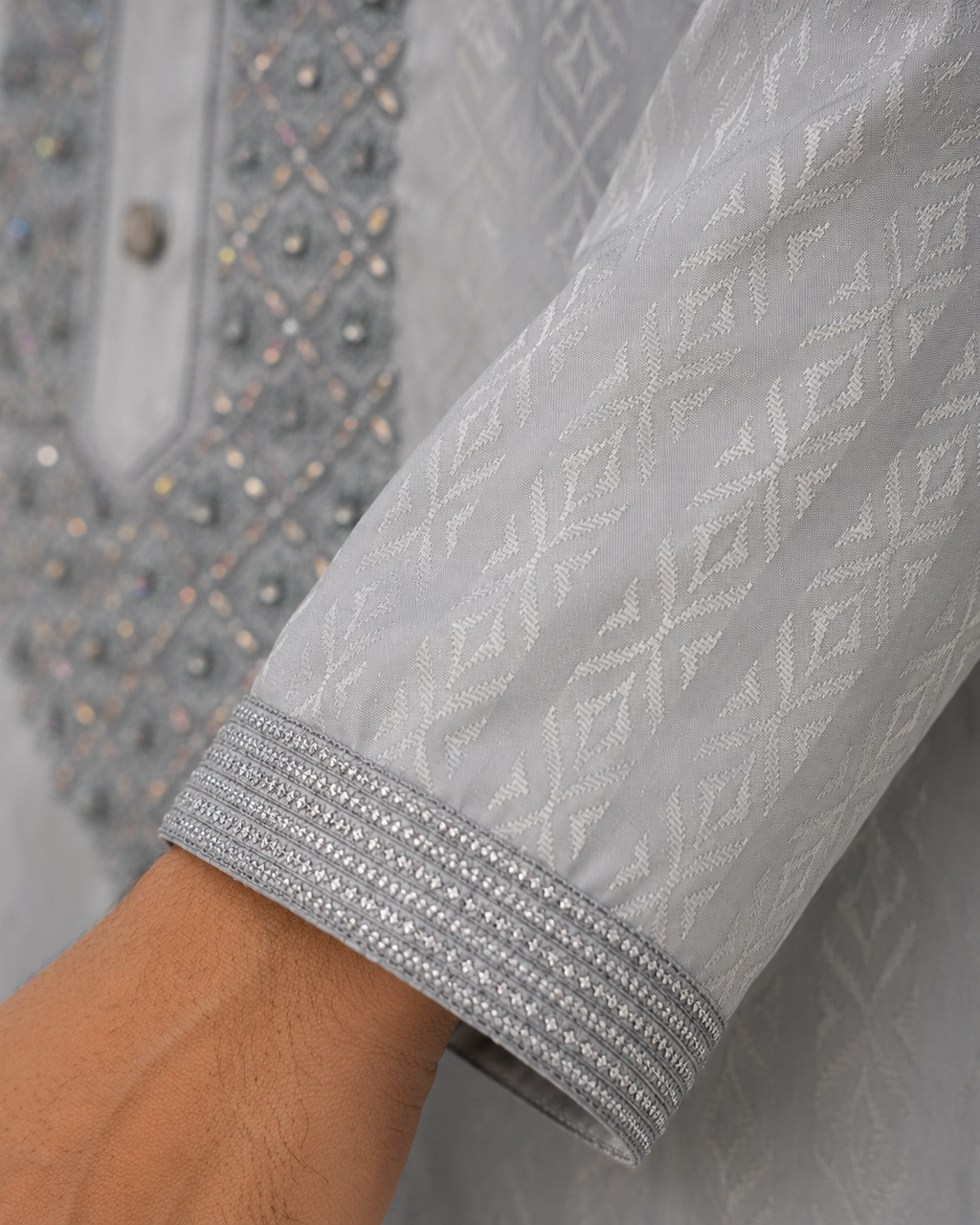 Silver Grey Jacquard Kurta