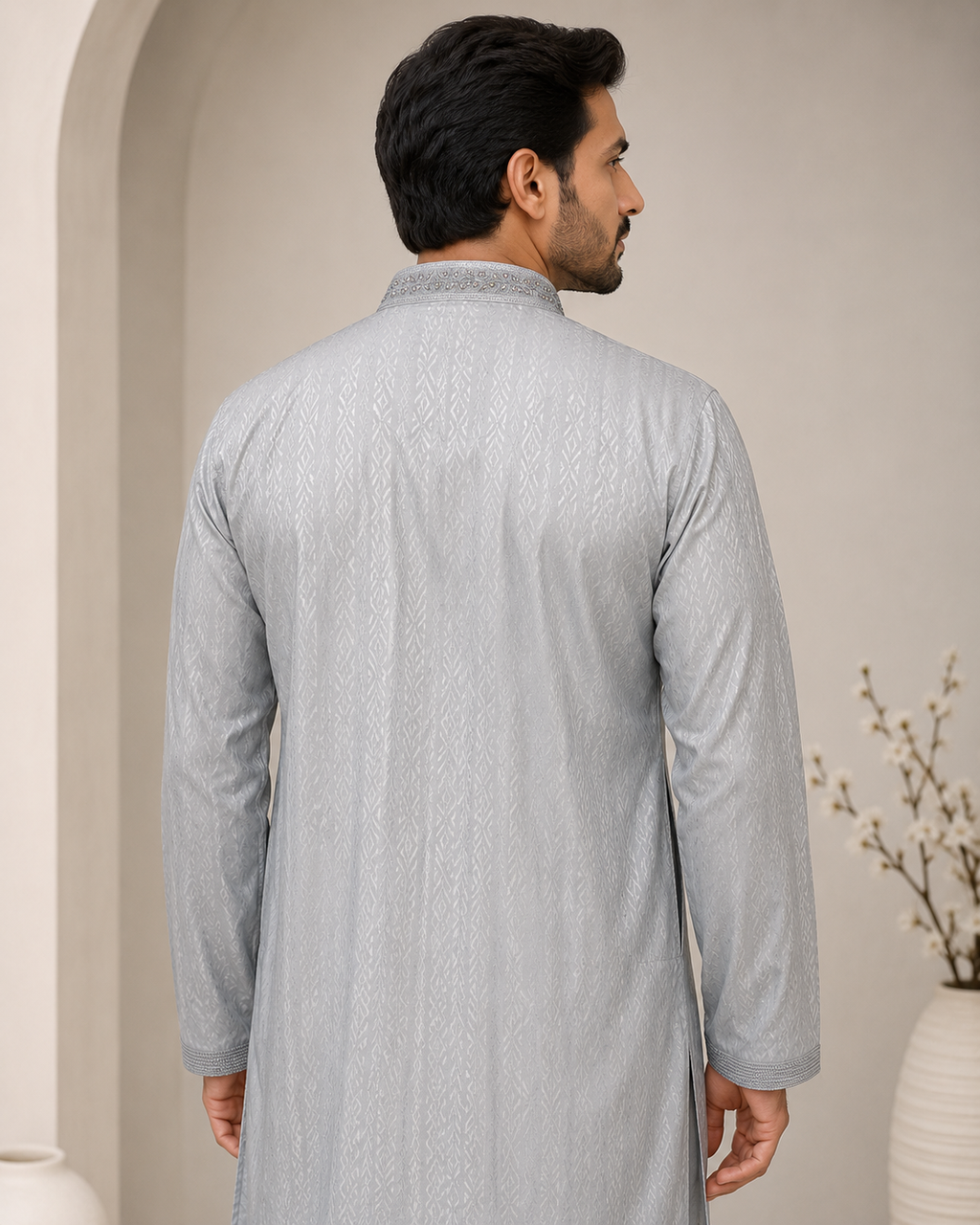 Silver Grey Jacquard Kurta