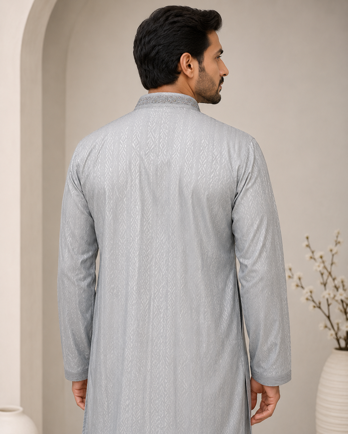 Silver Grey Jacquard Kurta