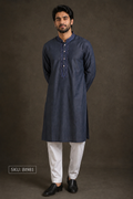 Navy Blue Kurta with Spring Work Collar