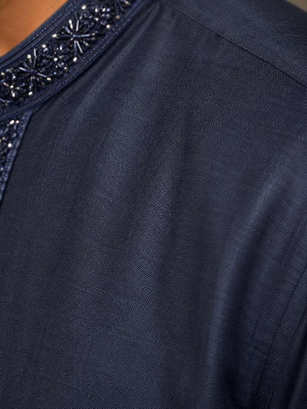 Navy Blue Kurta with Spring Work Collar