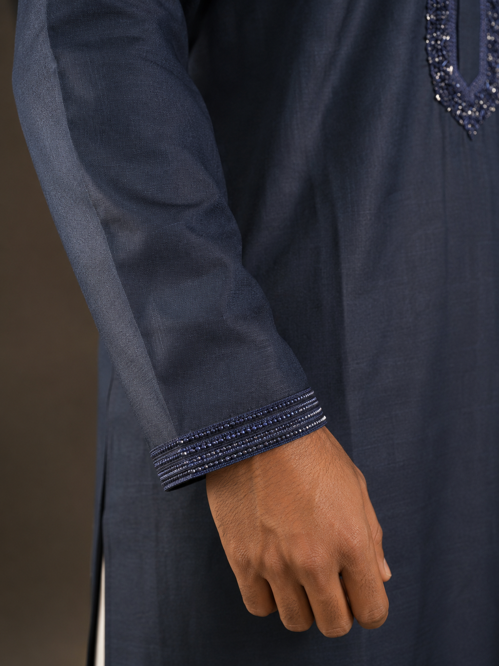 Navy Blue Kurta with Spring Work Collar