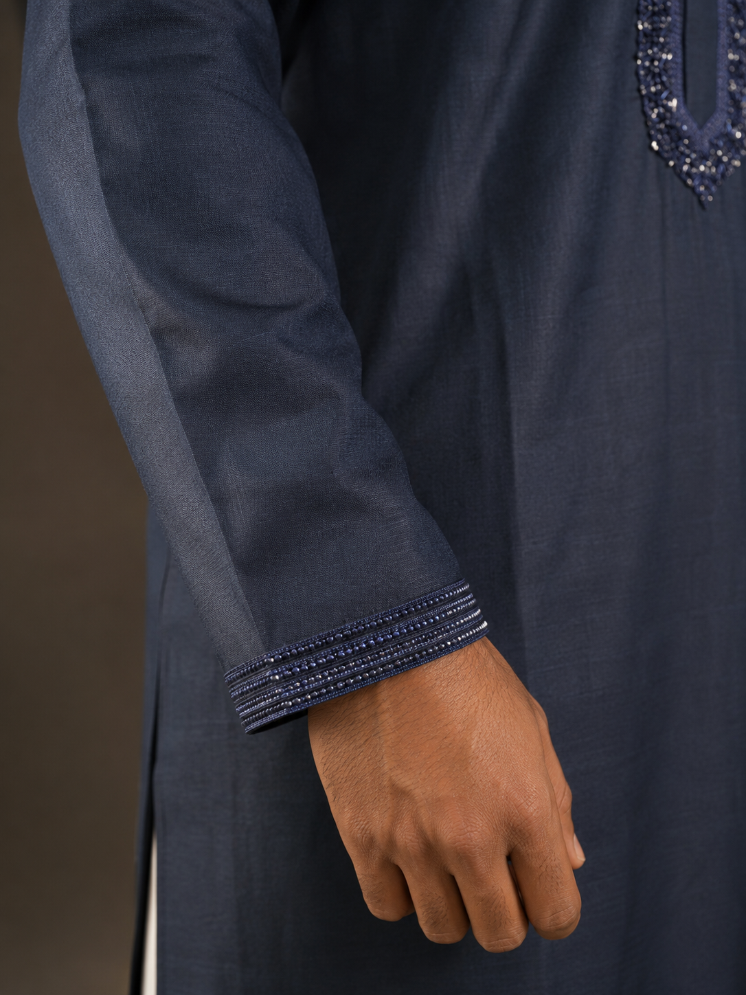 Navy Blue Kurta with Spring Work Collar