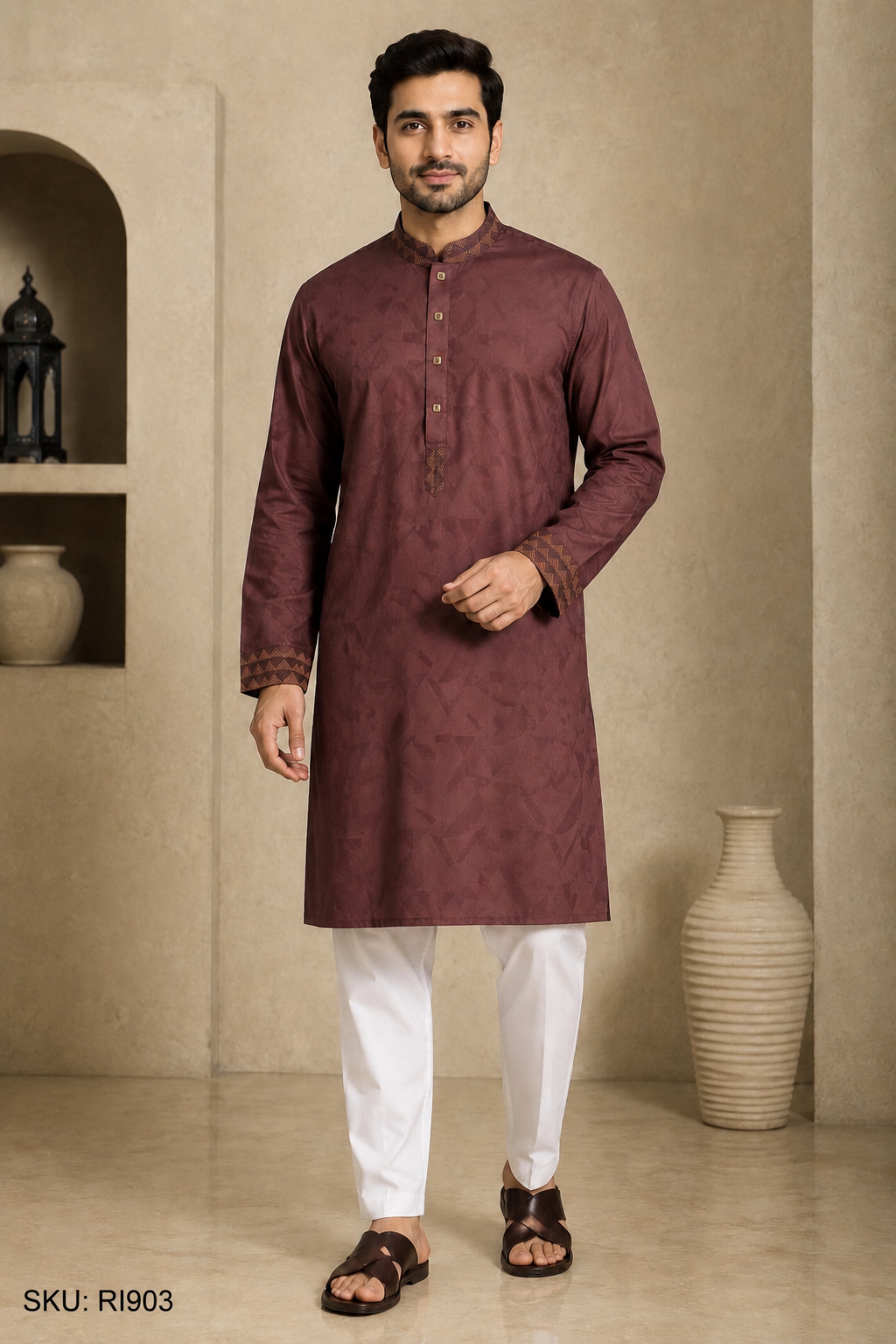 Maroon Jacquard Men’s Panjabi