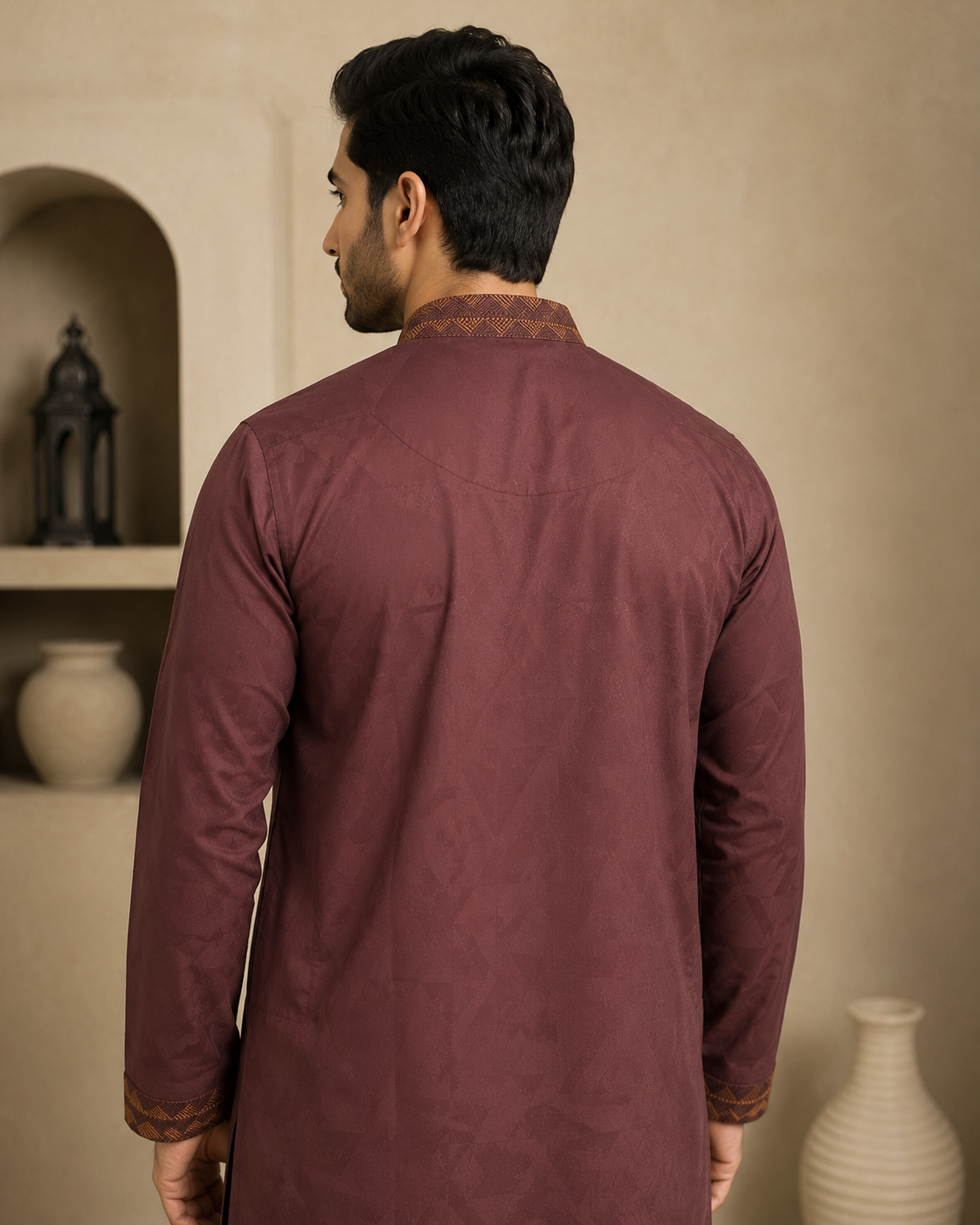 Maroon Jacquard Men’s Panjabi