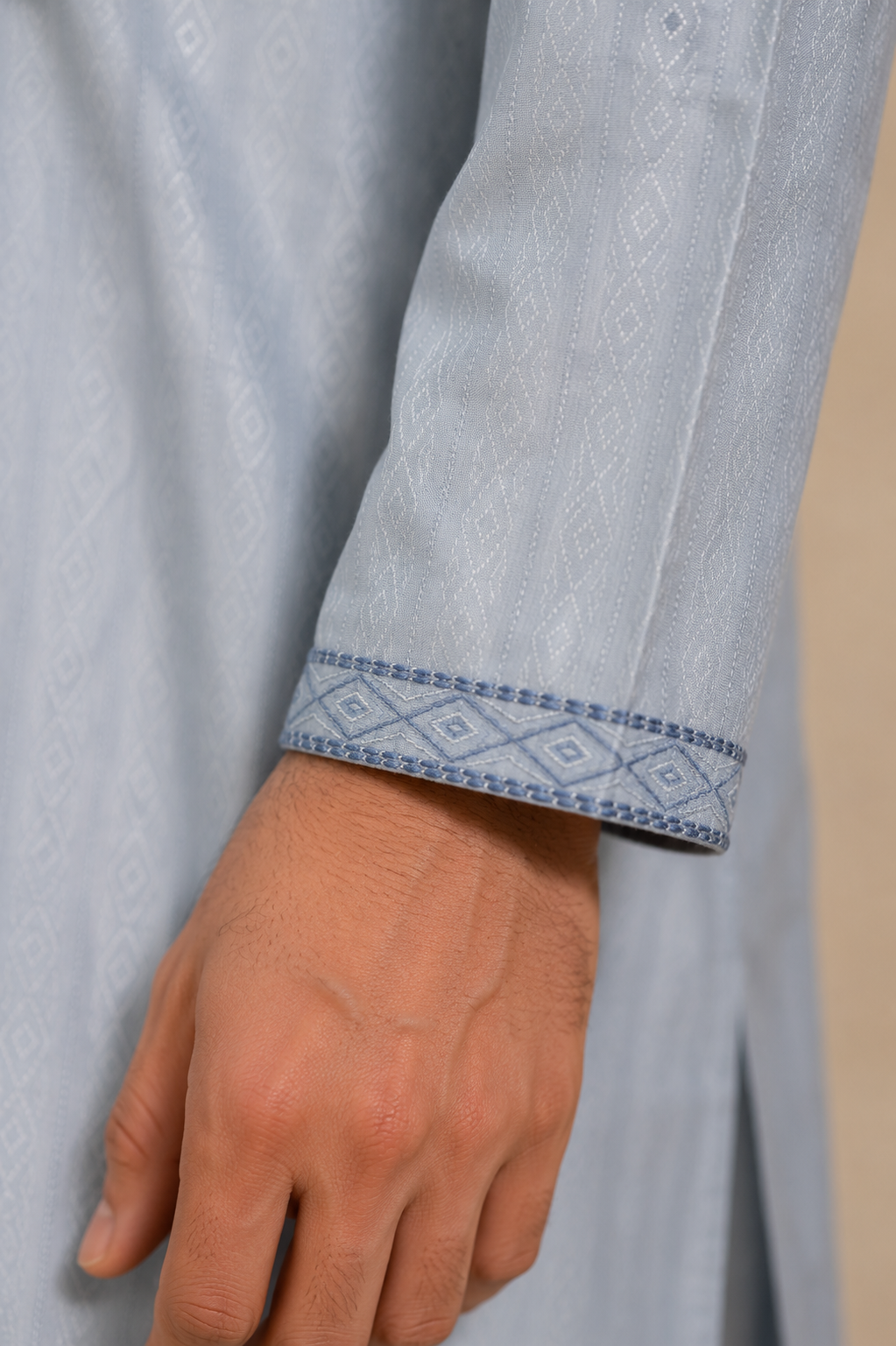 Light Blue Jacquard Men’s Panjabi