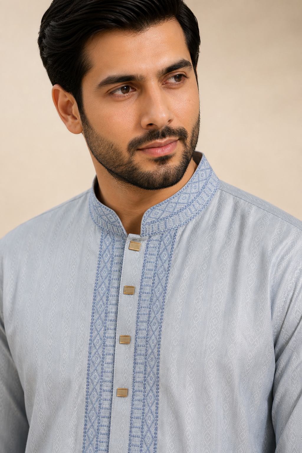 Light Blue Jacquard Men’s Panjabi