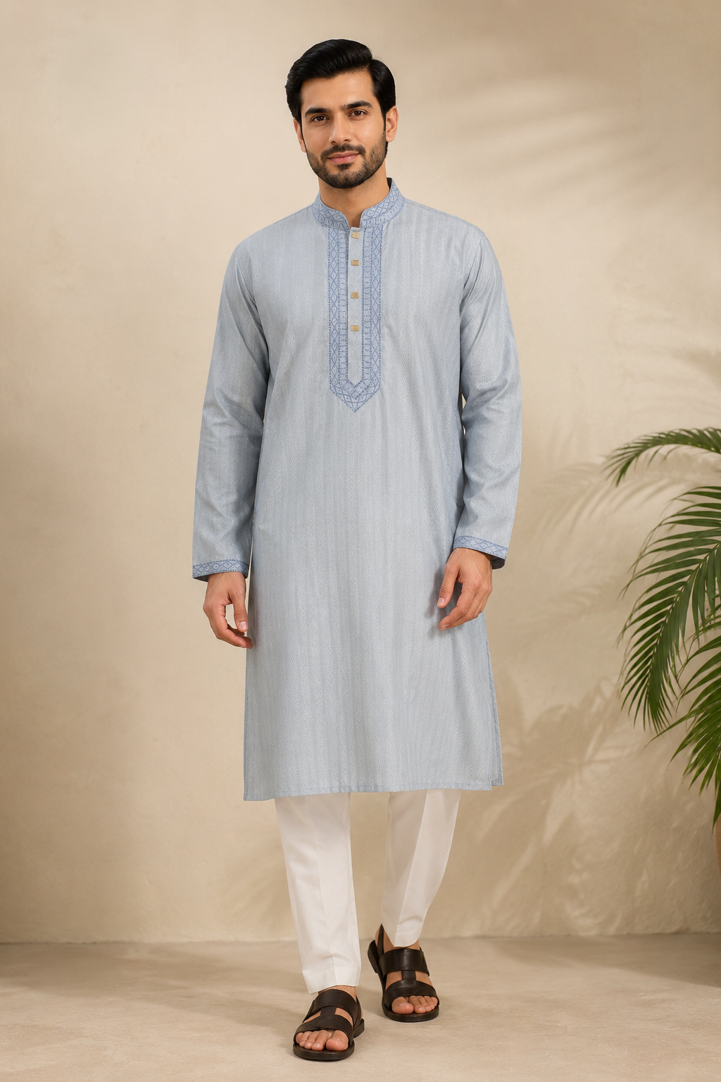 Light Blue Jacquard Men’s Panjabi