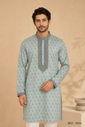 Men’s Sky Blue Embroidered Jacquard Kurta Pajama Set