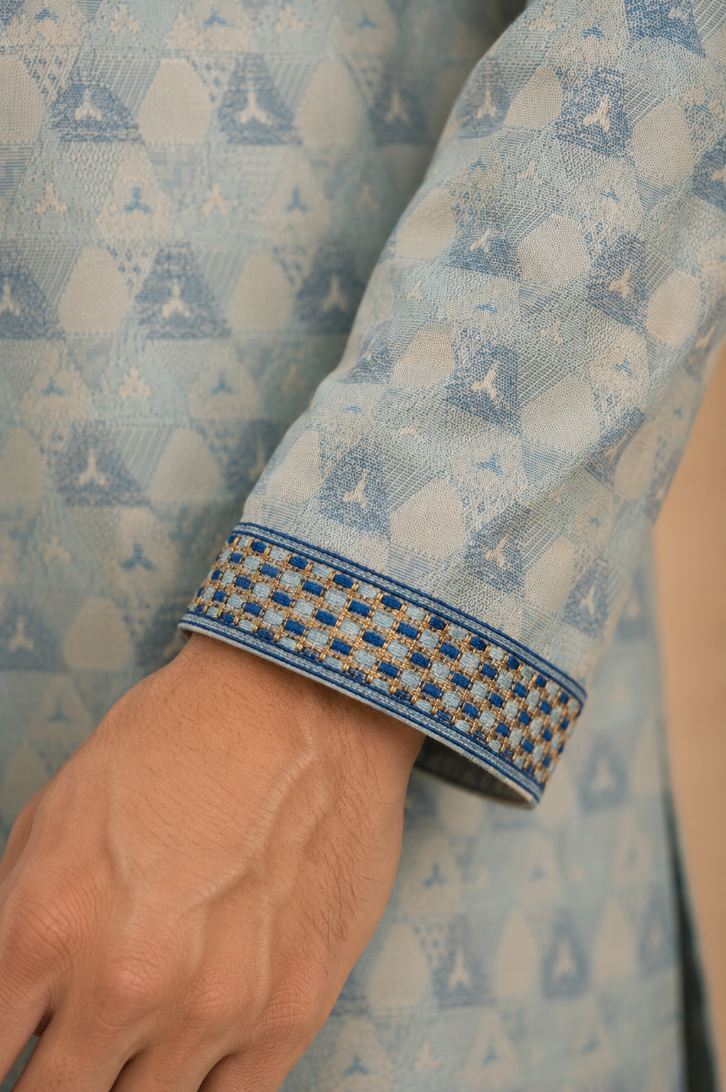 Men’s Sky Blue Embroidered Jacquard Kurta Pajama Set