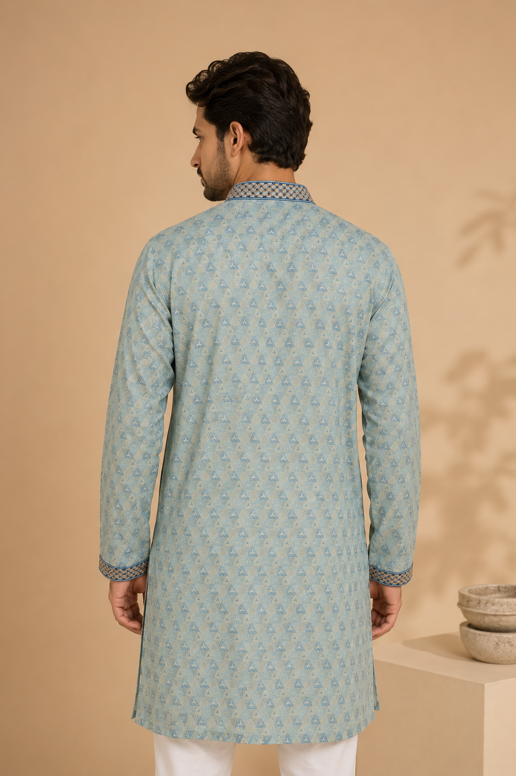 Men’s Sky Blue Embroidered Jacquard Kurta Pajama Set