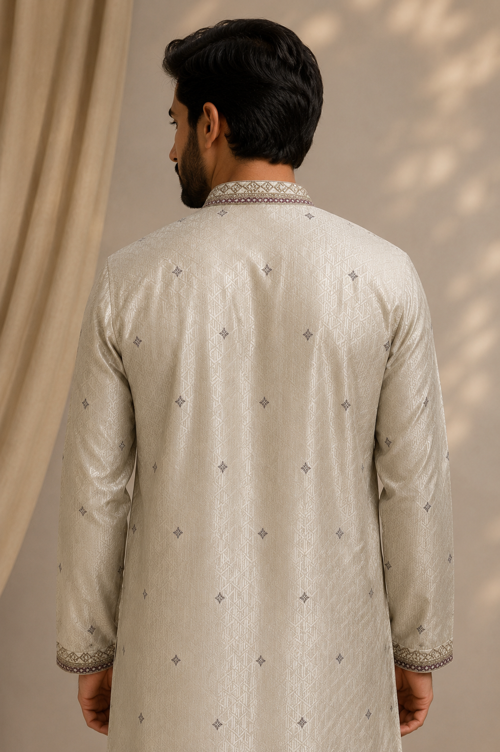 Men’s Ivory Embroidered Jacquard Kurta