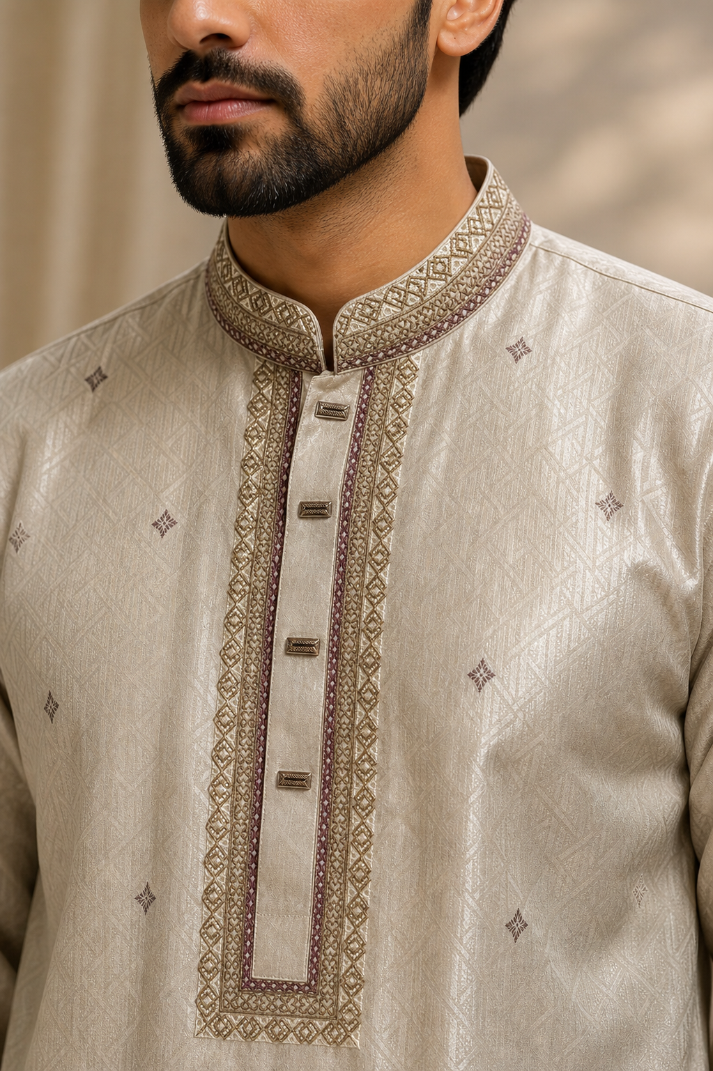 Men’s Ivory Embroidered Jacquard Kurta
