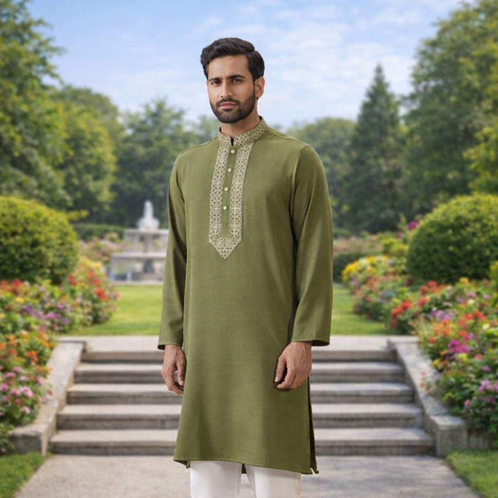 Olive Embroidered Panjabi