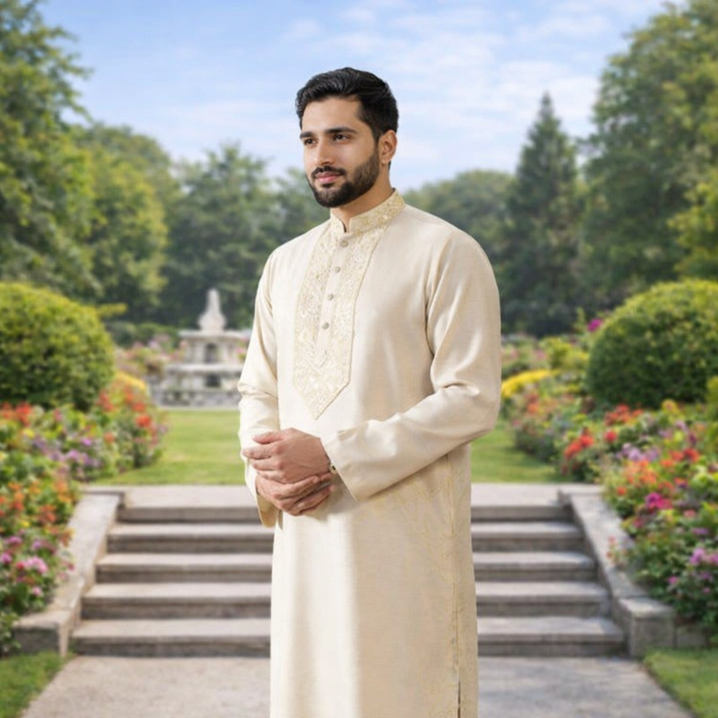 Cream Embroidered Panjabi