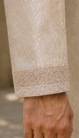 Men’s Ivory Beige Embroidered Panjabi / Kurta