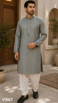Men’s Slate Grey Patterned Panjabi / Kurta