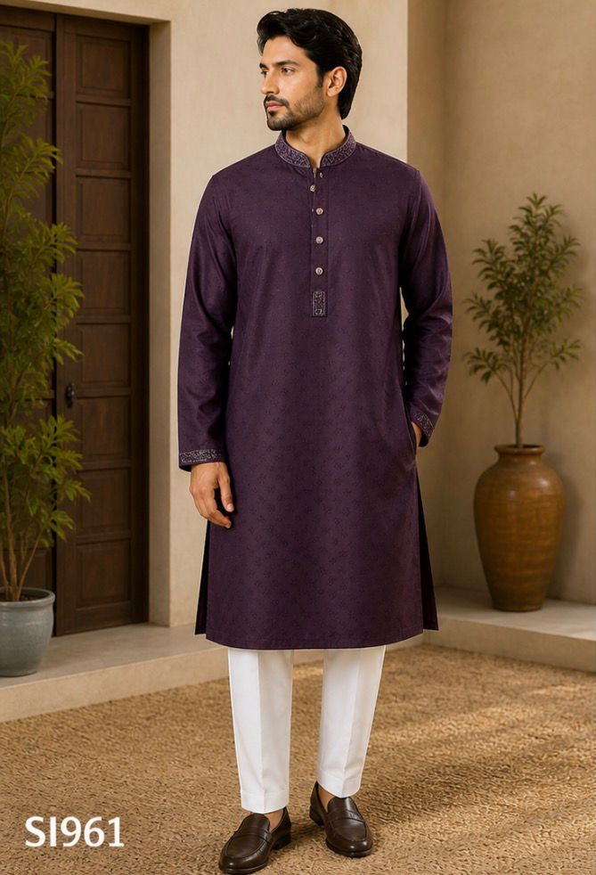 Men’s Deep Purple Embroidered Panjabi / Kurta