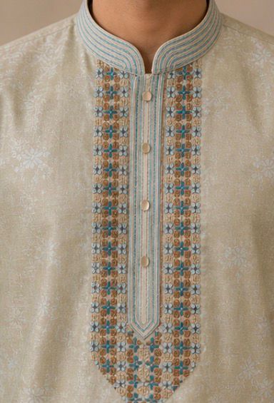 Men’s Beige Floral Panjabi / Kurta
