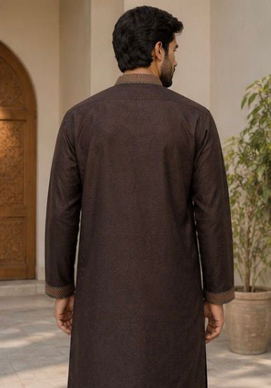 Men’s Dark Brown Embroidered Panjabi / Kurta