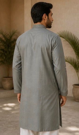 Men’s Slate Grey Patterned Panjabi / Kurta