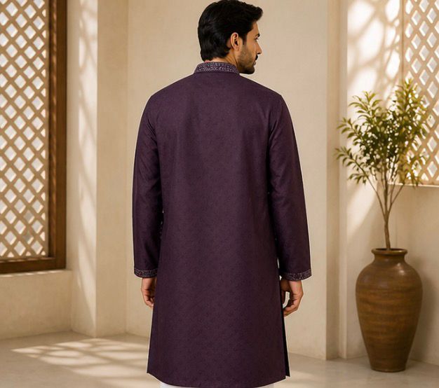 Men’s Deep Purple Embroidered Panjabi / Kurta