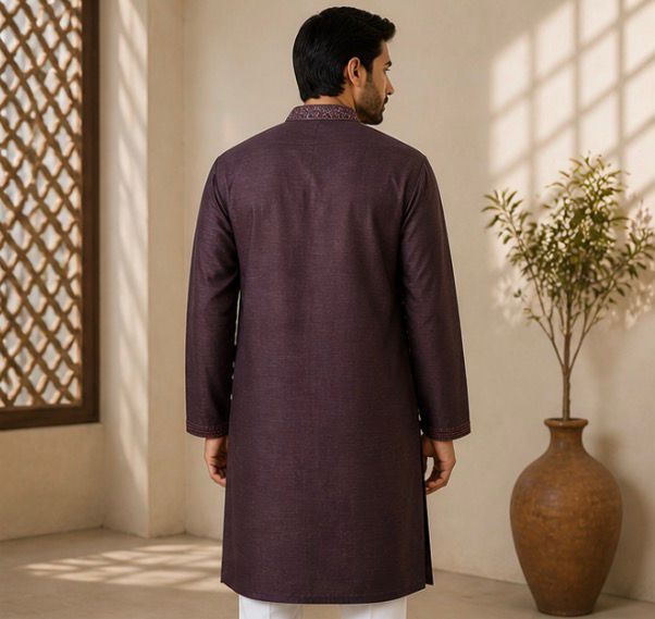 Men’s Wine Purple Embroidered Panjabi / Kurta