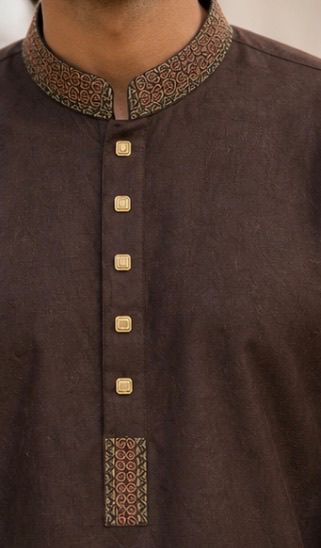 Men’s Dark Brown Embroidered Panjabi / Kurta
