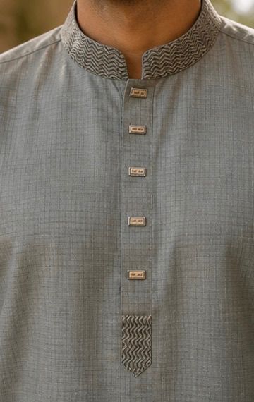 Men’s Slate Grey Patterned Panjabi / Kurta