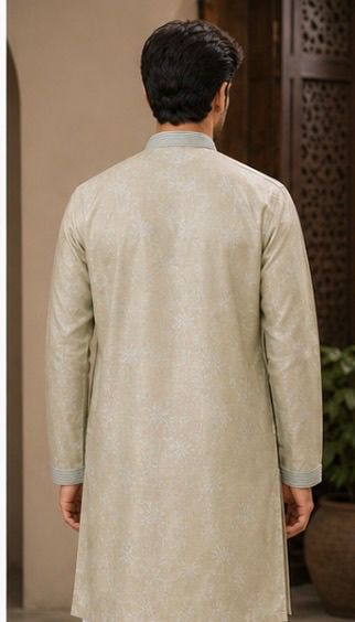 Men’s Beige Floral Panjabi / Kurta