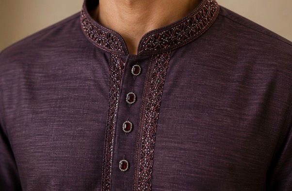 Men’s Wine Purple Embroidered Panjabi / Kurta